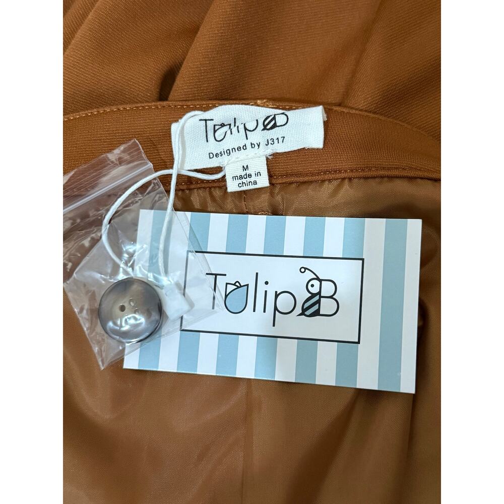 Tulip B Unique Vintage Amber Brown Button Front Belted Retro Midi Skirt L NWT - Picture 6 of 6